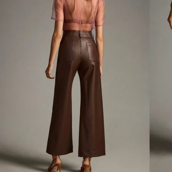 Maeve The Colette Cropped Vegan Leather Pants Chocolate Brown Womens 32 Petite - Picture 2 of 13